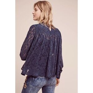 Anthropologie Deletta Navy Textured Smocked Blouse
